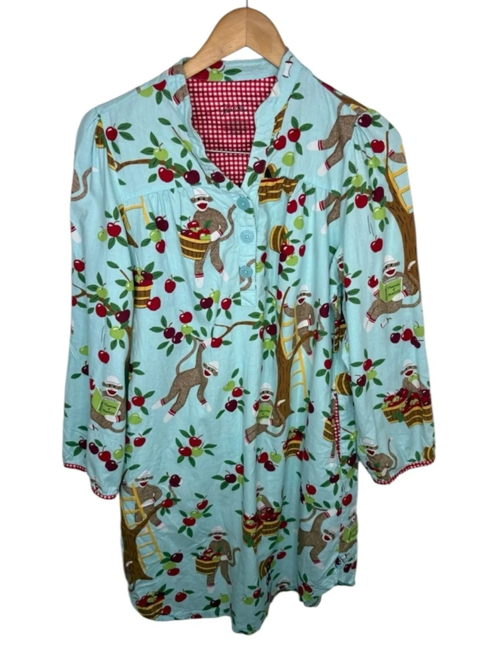 Nick & Nora Blue Sock Monkey Nightgown Sleepwear Women Size M